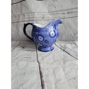 Blue Pitcher Vase FTD Vintage Floral Ceramic Decorative Farmhouse Deco Country